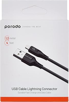 Porodo PVC Lightning cable, 1.2 m, 2.4 A, PD-U12LC-BK-Black.. DIAYTAR NIGERIA: Your partner in affordable online shopping with dependable delivery within 8 days.