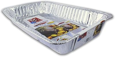 Amusing disposable food container, in rectangular aluminum with lid, capacity 6,130 ml, 10 pieces.. DIAYTAR NIGERIA brings the market to your fingertips with affordable prices and swift delivery services.