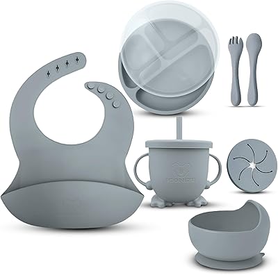 Baby silicone power supply set | Iconize | Includes a separation plate with lid, a bib, a spoon, a fork, a bowl and a cup with 2 lids.. Shop with purpose at DIAYTAR NIGERIA and receive your purchases at unbeatable prices within the week.