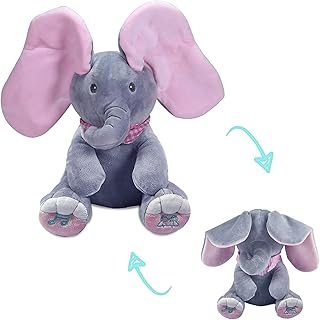 Elephant toy toy Peekaboo Omjood, hide -and -seek game, toy in stuffed stuffed plush singing interactive music, Peekaboo plush bear with mobile ears - 12 inch.. DIAYTAR NIGERIA: The marketplace that brings affordable products to every Nigerian home in under 8 days.