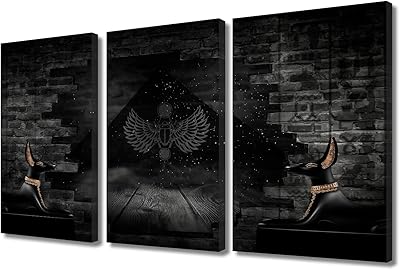 3 Ancient Egypt panels Anubis (God of death) Wall decoration for living room, abstract Egyptian images, wall decoration, bedroom, smoke art impression, contemporary interior decoration framed ready to hang (91.4 x 61 cm).. DIAYTAR NIGERIA: Where value shopping meets reliable 5-8 day delivery across the nation.