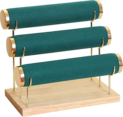 Detachable 3-level hinge, elegant velvet jewelry display, bracelet storage organizer with wooden watch rings presentation (dark green).. Affordable shopping made easy on DIAYTAR Nigeria, with fast delivery from 5 to 8 days.