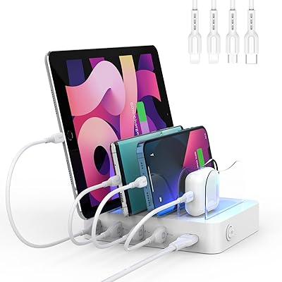 SUPEE load station for several devices - 4 -port charging station with 4 mixed load cables - loading station for desktop organizer for phones, tablets and other electronic devices - USB.. DIAYTAR NIGERIA: Transforming online retail with affordable prices and consistent 5-8 day nationwide delivery.