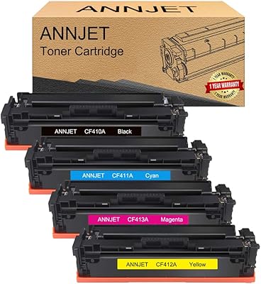 Annjet Toner Cartridge replacement compatible for HP 410A CF410A CF411A CF412A CF413A For Color LaserJet Pro MFP M477FNW M477FDW M477FDN PRO M452NW M452DW M452DN (Black, Cyan, Magenta, Yellow, 4).. Shop with purpose at DIAYTAR NIGERIA and receive your purchases at unbeatable prices within the week.