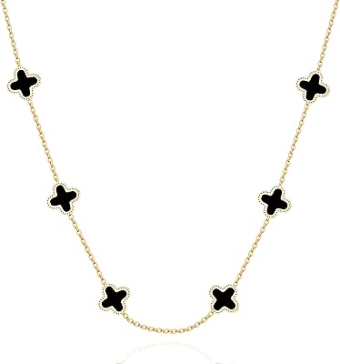 Elegant necklace clover with four leaves for women, stainless steel 18-carat gold plated, black lucky color, 4 hanging leaves, gift jewelry for mother and daughter.. Shop with ease at DIAYTAR NIGERIA and enjoy our extensive product range delivered at affordable rates.
