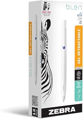 Blin Zebra Pen retractable gel ink pen, white body, medium point, 0.7 mm, blue ink, pack of 12.. DIAYTAR NIGERIA: Where shopping is a pleasure with affordable prices and reliable delivery service.