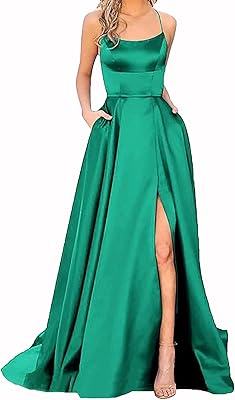Cocktail dress for women, elegant long back naked, spaghetti straps, satin dresses for party, evening, ball and wedding (color: green, size: m).. Get unbeatable value on every order with DIAYTAR Nigeria.