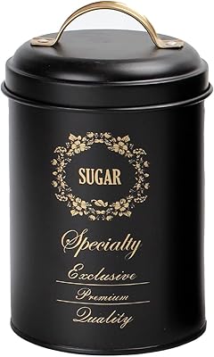 A sugar container designed with a golden logo of cook, with a metal cover and a golden handle - black color.. DIAYTAR NIGERIA delivers on every promise with our affordable prices and nationwide delivery service.