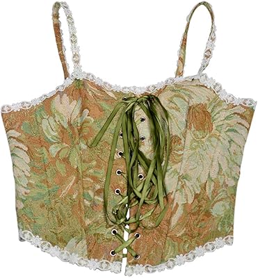 Chest corset for women - Vintage military green shirts with French print for women with elegant and elegant floral design ties for holidays and clubs.. Buy better with DIAYTAR Nigeria — the ultimate e-commerce platform in Nigeria.