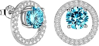 Sterling silver earrings with round birth stone and simulated diamonds, earrings earrings in cubic zirconia with icy birth stone, wedding jewelry, Christmas, Mother's Day, gifts for mom, woman.. Experience the convenience of one-stop shopping with DIAYTAR NIGERIA's diverse and affordable marketplace.