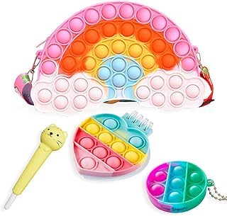 Pop-it-fringed rainbow shoulder bag for girls with notebook and pen case | Gifts and gifts for girls | Silicone Pop-it fidget toy bag.. Reliable delivery, all over Nigeria — that’s DIAYTAR Nigeria promise.