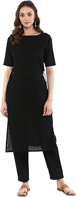 Kurta in cotton straight cut with female pants - black.. Elevate your shopping experience with DIAYTAR NIGERIA's vast catalog and budget-friendly options.