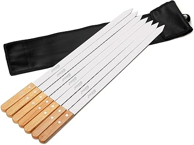 Gotime barbecue skewers in stainless steel 1 "wide to make kooobidi/Persian/Brazilian skewers, set of 6 with bag.. One platform, endless products — welcome to DIAYTAR Nigeria.