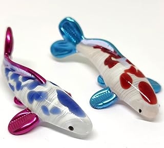 Sansuke 2 miniature Japanese Koï carp, hand -blowing glass animals, collection gift decoration (blue pink).. DIAYTAR NIGERIA: Where shopping is affordable, selection is vast, and delivery is always reliable.