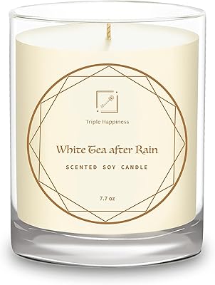 Triple happiness scented candles, 100 % natural soy wax, 8 oz (white tea after the rain).. DIAYTAR NIGERIA: Empowering Nigerians with access to affordable products and reliable 5-8 day delivery.