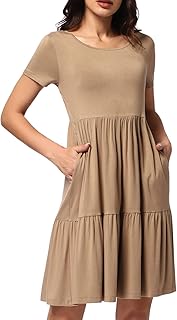 ZCDODF relaxed trapezoid dress with short sleeves and ruffle pockets for women.. DIAYTAR NIGERIA delivers more than expected with our extensive catalog and 5-8 day delivery service.