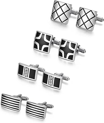4 pairs of Winamilleri men's cufflinks with a modern and simple design with a luxurious gift box for daily work or important opportunities.. DIAYTAR NIGERIA brings the market to your screen with thousands of affordable products delivered to your door.