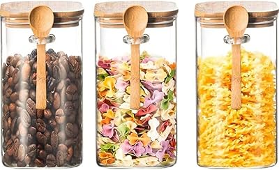 Glass conservation jars with bamboo cover, hermetic spoon, kitchen food storage jars for coffee, candy, cookies, rice, sugar, flour, pasta, nuts, spices.. DIAYTAR NIGERIA makes online shopping accessible with our budget-friendly prices and reliable shipping.