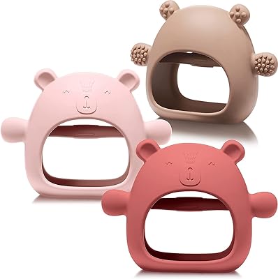 3 packets of teeth bear toys for baby, silicone teeth for babies from 0 to 6 months, 6 to 12 months, wrist anti-drop dentition rings, chewing toys for baby for sucking (caramel, red, pink) (caramel, red, pink).. Discover the perfect balance of price and convenience with DIAYTAR NIGERIA's nationwide e-commerce platform.