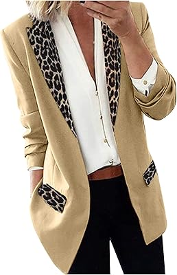 Relaxed blazer for women, leopard print, cardigans with colored blocks, vested jackets open on the front, office costume for business work.. DIAYTAR NIGERIA makes online shopping accessible with our budget-friendly prices and reliable shipping.