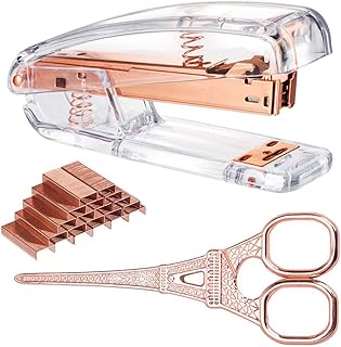 Set of pink gold scissors and staplers - scissors and staplers with 1000 staples, luxury desk supplies and office accessories in pink gold.. DIAYTAR NIGERIA: Your trusted e-commerce partner with extensive product choices and affordable delivery.