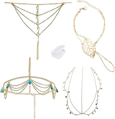 Set of 4 gold chains jewelry Bohemian ring jewelry.. Get access to thousands of affordable products only on DIAYTAR Nigeria.