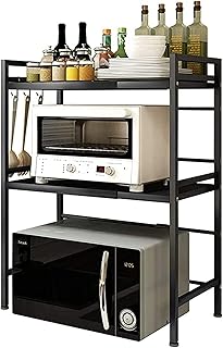Microwave oven with 2-layer microwave, black kitchen storage shelf.. DIAYTAR NIGERIA: Your trusted marketplace that combines variety, affordability and reliable shipping.