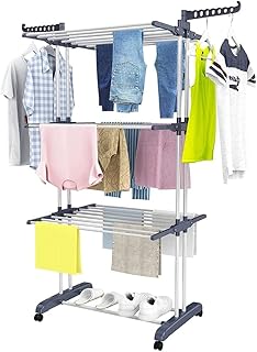 Foldable hanger with aerodynamic profile on the floor, drying holding of three-layer clothing, dryer dryer dryer, with two side wings (gray).. DIAYTAR NIGERIA transforms online retail with unbeatable prices and consistent delivery timeframes.