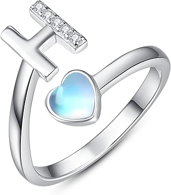 Initial Sterling 925 Silver Ring Letter A with moonstone heart, personalized jewelry, gifts for friends, sister, mom.. Your digital shopping destination, DIAYTAR NIGERIA combines variety with affordability and quick delivery.