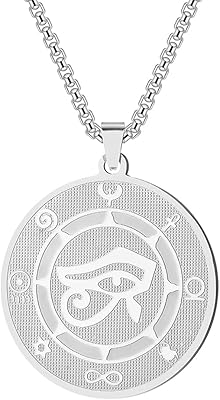 Round pendant in stainless steel Horus eye of ancient Egypt, pendant engraved with Egyptian rune for women, coin jewelry gift, stainless steel.. DIAYTAR NIGERIA: Making online retail accessible to all with affordable nationwide shipping.