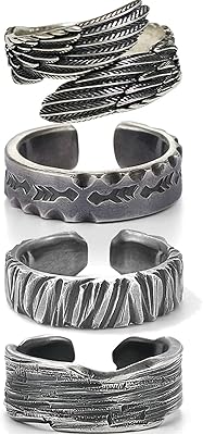 Set of classic open men's open rings with adjustable angel wings pattern, 4 rooms, metal.. DIAYTAR NIGERIA: Your affordable shopping destination with thousands of products delivered in days.