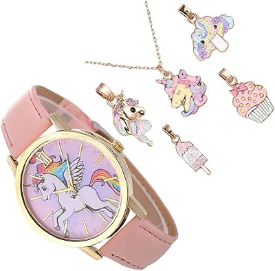 Balaco 1 batch of 6 pieces quartz watch for children's cartoon motif unicorn animated with unicorn necklace jewelry for children's gifts.. Everyday deals, every category — only on DIAYTAR Nigeria.