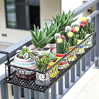 YAHOME Basket with plants hanging in iron with hooks, balcony flower pot support, iron plant holder, rectangular iron basket window holder (L).. More than a store — DIAYTAR Nigeria is your shopping partner.