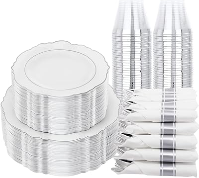Pre -subparal silver plastic plates and towels with utensils -.. DIAYTAR NIGERIA: Your trusted marketplace that combines variety, affordability and reliable shipping.
