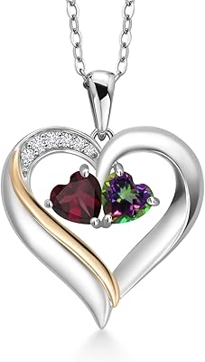 Silver pendant 925 and yellow gold 10 carats with topaz green mystical garnet rhodolite 1.18 ct.. DIAYTAR NIGERIA: Your partner in affordable online retail with reliable shipping across Nigeria.