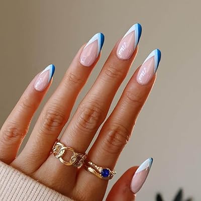 Florie false nails short to press, French nails in acrylic with glitter blue almonds for women and girls, 24 pieces (blue in the shape of V).. Shop the future with DIAYTAR NIGERIA - thousands of products, unbeatable prices, delivery within a week.