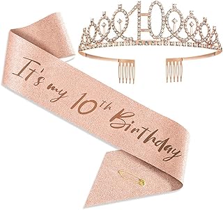 Siusi 10th anniversary costume for girls, shoulder strap and tiara, birthday tiara in pink gold and beautiful decorative belt in satin, 10th birthday gifts for 10th anniversary party supplies.. Affordable convenience is here — shop DIAYTAR Nigeria today.