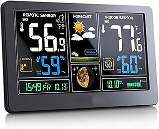 Interior and exterior wireless thermometer for weather station, digital color display thermometer with atomic clock, forecasting station with calendar and adjustable backlight.. Affordable online shopping is just a click away with DIAYTAR Nigeria.