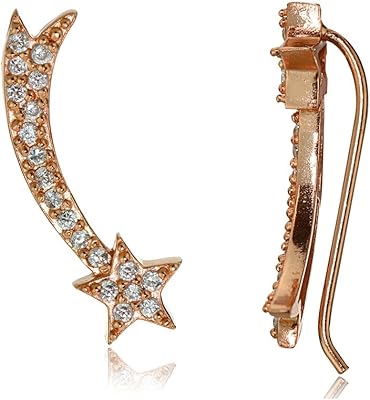 Sterling silver earrings dotted with fire zircons in the shape of a climbing star.. DIAYTAR NIGERIA combines the largest product selection with affordable prices and reliable delivery.
