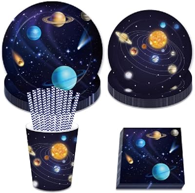 A set of dishes on the theme of space including plates, cups, towels and straws for children's birthdays on the theme of the solar system.. Say goodbye to long wait times — DIAYTAR Nigeria ships in just 5–8 days!