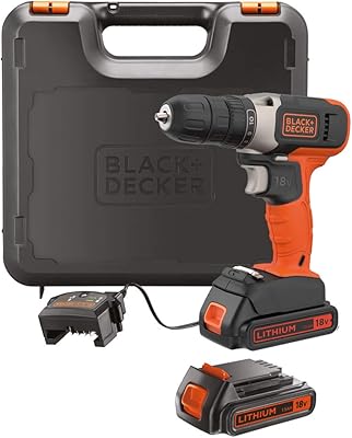 Compact compactless electric drill Black & Decker with 2 18V 1.5A lithium-ion batteries in a toolbox for wood drilling and piercing/shore shore, orange/black-BCD001C2K-GB, 2 year warranty.. Shop the future with DIAYTAR NIGERIA - thousands of products, unbeatable prices, delivery within a week.