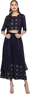 Crêpe blouse for Indian woman in navy color with palazzo and short, dark blue jacket.. Shop the future with DIAYTAR NIGERIA - thousands of products, unbeatable prices, delivery within a week.
