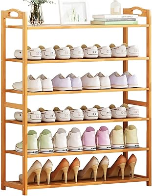 6 -level shoe shelf: Bamboo shoe shelf on foot, large storage organizer of robust shoes with portable handle allowing to save space for entrance, living room, bedroom.. Thousands of choices. Zero hassle. All thanks to DIAYTAR Nigeria.