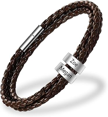 Leather bracelets for men with 1 to 8 pearls engraved, personalized braided bracelet for men for dad and grandfather.. DIAYTAR NIGERIA: Your partner in affordable online retail with reliable shipping across Nigeria.