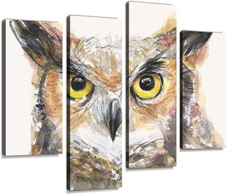 Printing on canvas, large American owl, watercolor, framed wall images, digital printing, abstract painting, room, office, house decoration, ready to hang - 4 panels.. DIAYTAR NIGERIA: Where every Nigerian finds affordable products delivered within the week.