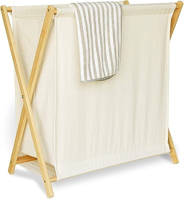 Foldable laundry basket in bamboo Amater with X -shaped frame, sorting organizer of dirty clothes with natural fabric clothes bag for bedroom or bathroom (white).. Shop from Nigeria's largest product selection at DIAYTAR, with budget-friendly prices and swift delivery.