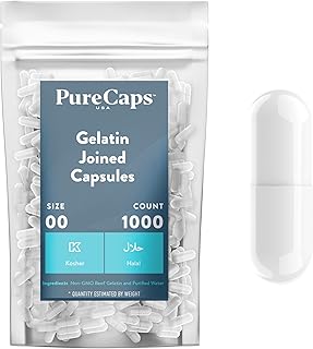 Pure Caps USA Videe white gelatin capsules - Quick dissolution and easy to digest - without preservatives with natural ingredients - (1000 common capsules) - Size 00.. Shop with confidence at DIAYTAR NIGERIA, enjoying competitive prices and delivery within 8 days.