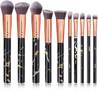 Set of 10 marbled pattern makeup brushes, for foundation, eyeliner, blush, cosmetic tools (black).. DIAYTAR NIGERIA revolutionizes online retail with our extensive selection and dependable shipping service.