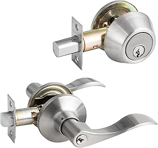 Nickel satin nickel entry door lock set with single cylinder lock and entrance entry lever with corrugated pattern, compatible with the doors to the right and on the left.. DIAYTAR NIGERIA revolutionizes online retail with our vast selection and cost-effective delivery options.