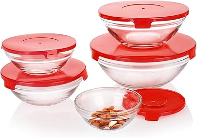 Home smart bowls in glass with lid, set of 5 pieces - glass bowls with 5 sizes lid - glass bowl with lid for bowls to mix and storage (red).. DIAYTAR NIGERIA: Empowering Nigerians with access to affordable products and reliable 5-8 day delivery.